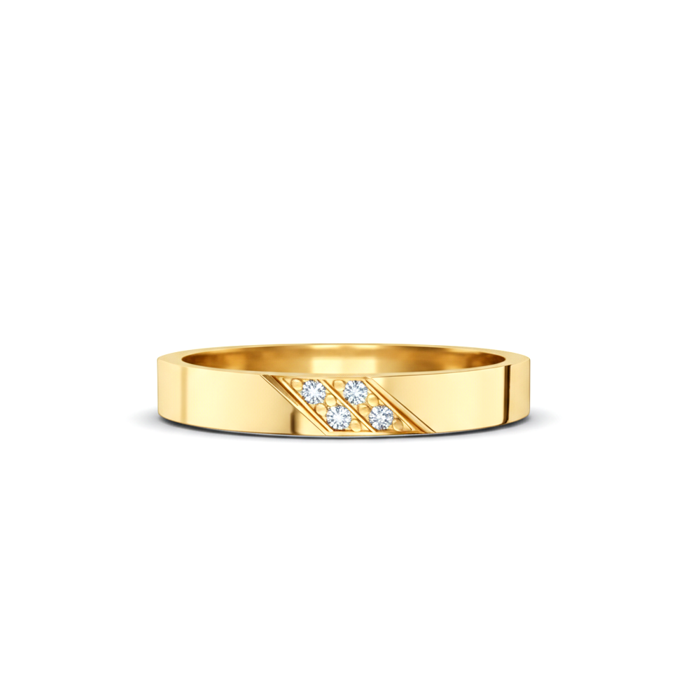 Anel Reto, Ouro Amarelo 18k e Duas Colunas Diagonais de Diamantes - ENVY Diamantes