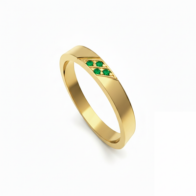 Anel Reto, Ouro Amarelo 18k e Duas Colunas Diagonais de Esmeraldas - ENVY Esmeraldas