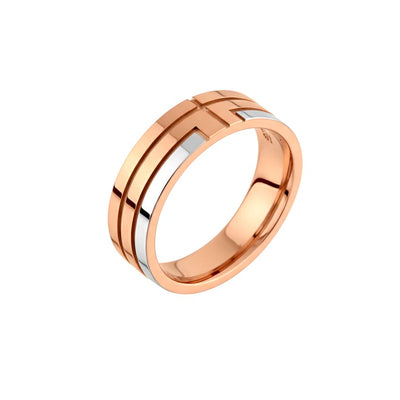 Anel Reto Ouro Rose Detalhes em Ouro Branco - QUANTUM 6,0 mm