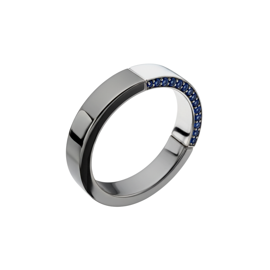 Anel Ouro Negro Paladinado e Branco com Safiras - BLEND Safiras