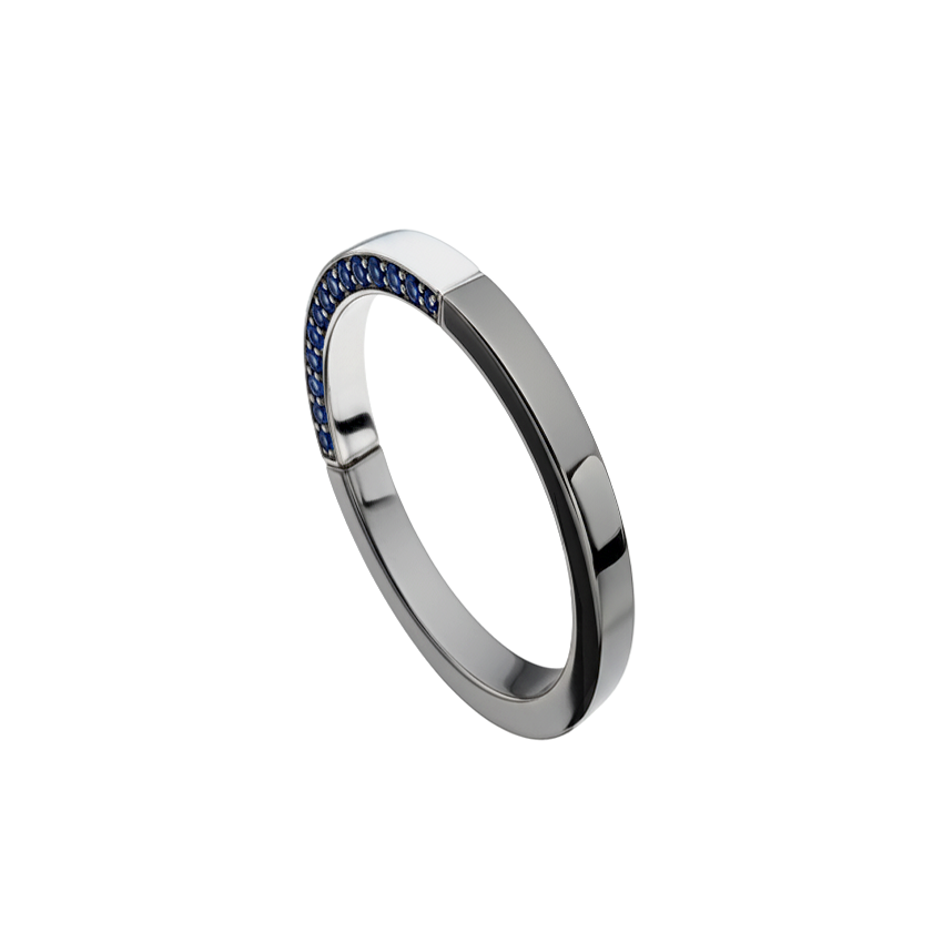 Anel com Safiras nas Laterais, Ouro Branco e Negro Paladinado - BLEND 2,5 MM