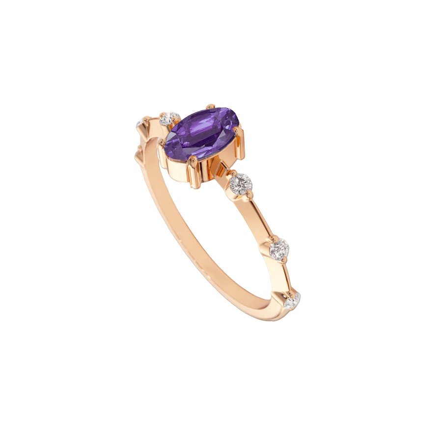 Anel Ametista Oval com Diamantes, Ouro Rosa - FAARWEN Roxo
