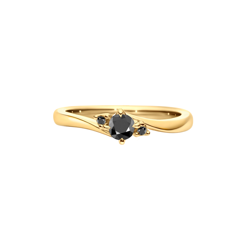 Anel Solitário de Diamantes Negros, 12 a 13 pontos Diamantes, Ouro Amarelo - MOUVEMENT