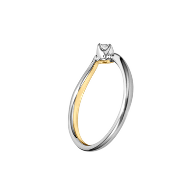 Anel Solitário de Ouro Branco e Amarelo, Diamante 5 pontos - Solitário SAINT-ETIÉNNE