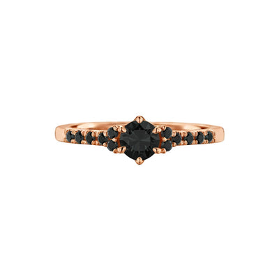 Anel Solitário de Diamantes Negros, Diamante Negro Central 16 Pontos, Ouro Rosa - FONTAINEBLEAU