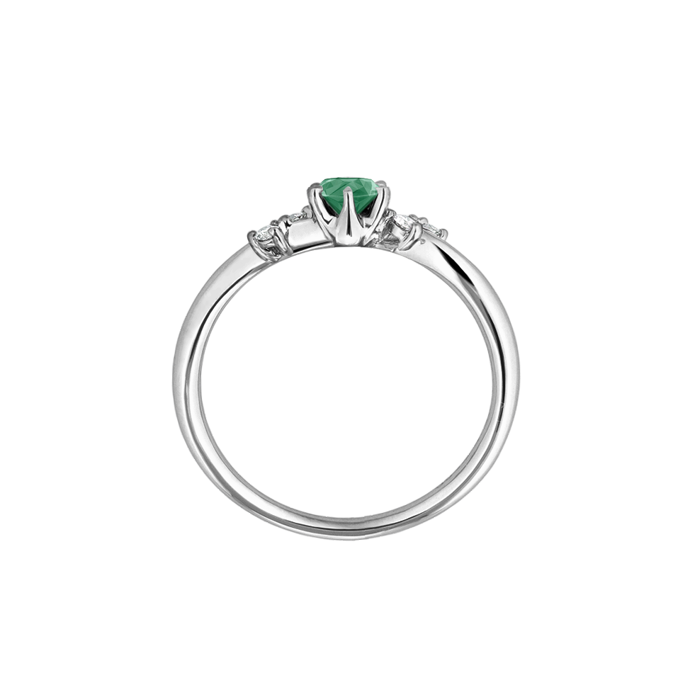 anel esmeralda verde, delicado ramos floral, ouro branco 18k IVY Verse Joias