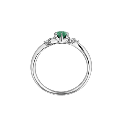 anel esmeralda verde, delicado ramos floral, ouro branco 18k IVY Verse Joias