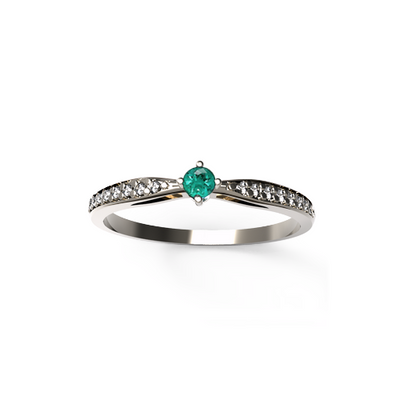 anel solitario esmeralda verde e diamantes laterais WIND esmeralda 4 garras
