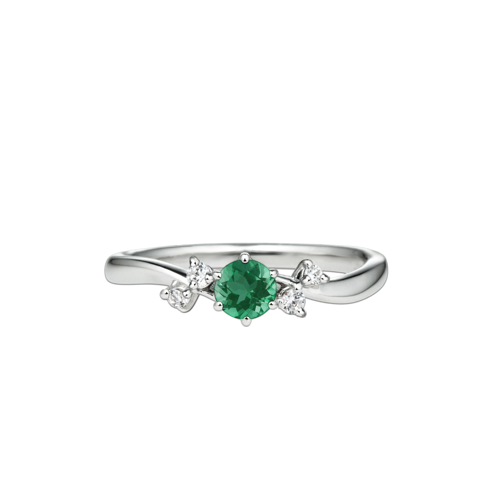 anel solitário esmeralda verde e diamantes, motivo ramos floral