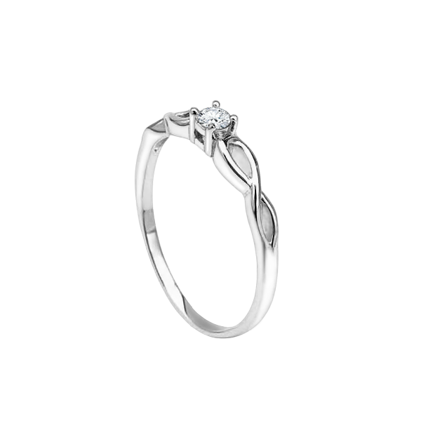 Anel Solitário Diamante 7 pontos, Ouro Branco, Aro Entrelaçado - VERSAILLES Extended