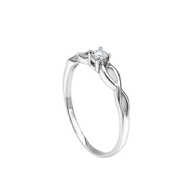 Anel Solitário Diamante 7 pontos, Ouro Branco, Aro Entrelaçado - VERSAILLES Extended