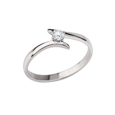 Anel Solitário de Diamante em Ouro Branco - ETERNITY Curvo