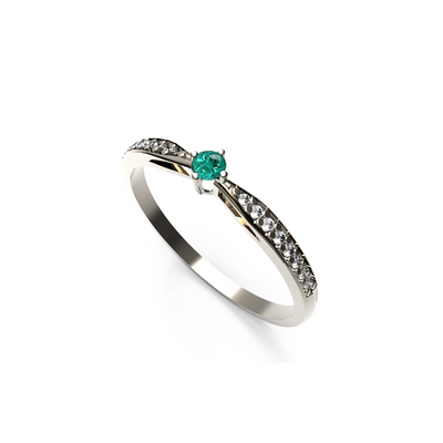 anel de noivado esmeralda verde e diamantes WIND ouro branco