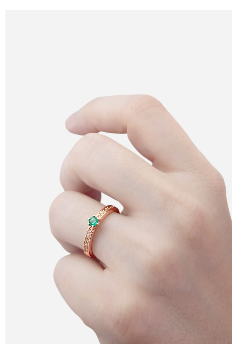 Anel Solitário de Esmeralda e Diamantes, Ouro Rosa - INFINITO 6 Garras Esmeralda
