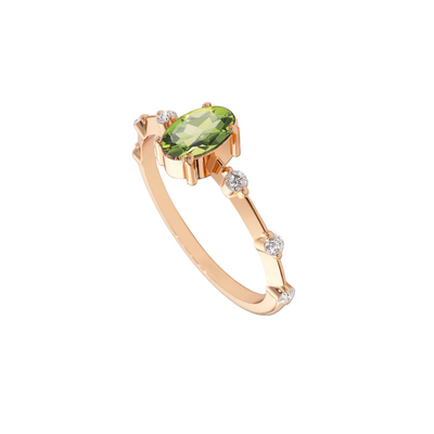 Anel Peridoto Oval com Diamantes, Ouro Rosa - FAARWEN Verde