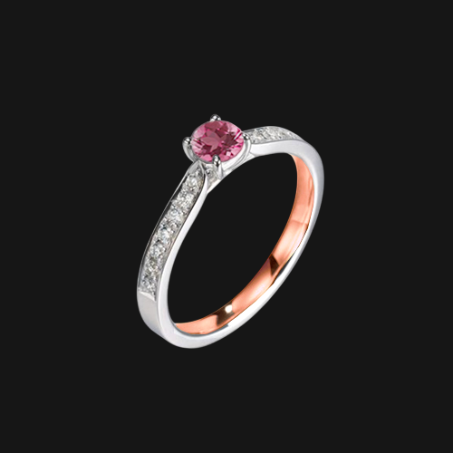Anel Solitário Rubi com Diamantes, Ouro Branco e Rosa - HAMPTONS