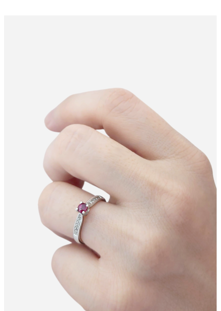Anel Solitário Rubi com Diamantes, Ouro Branco e Rosa - HAMPTONS