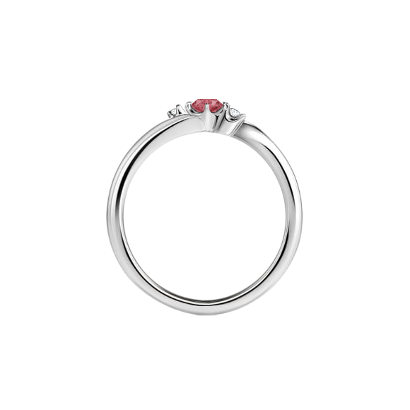 Anel Solitário 1 Rubi Vermelho Central e 2 Diamantes, Ouro Branco - MOUVEMENT