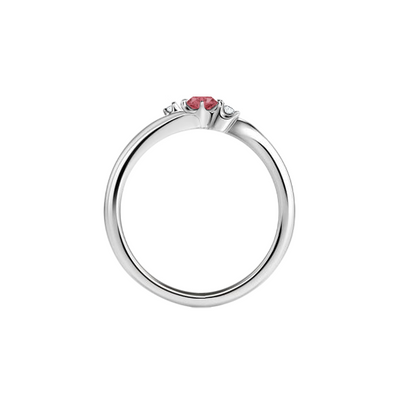 Anel Solitário 1 Rubi Vermelho Central e 2 Diamantes, Ouro Branco - MOUVEMENT