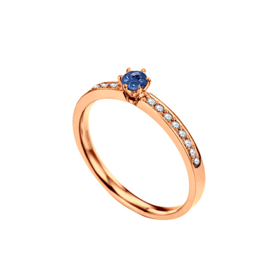 anel solitário 6 garras, safira azul e diamantes
