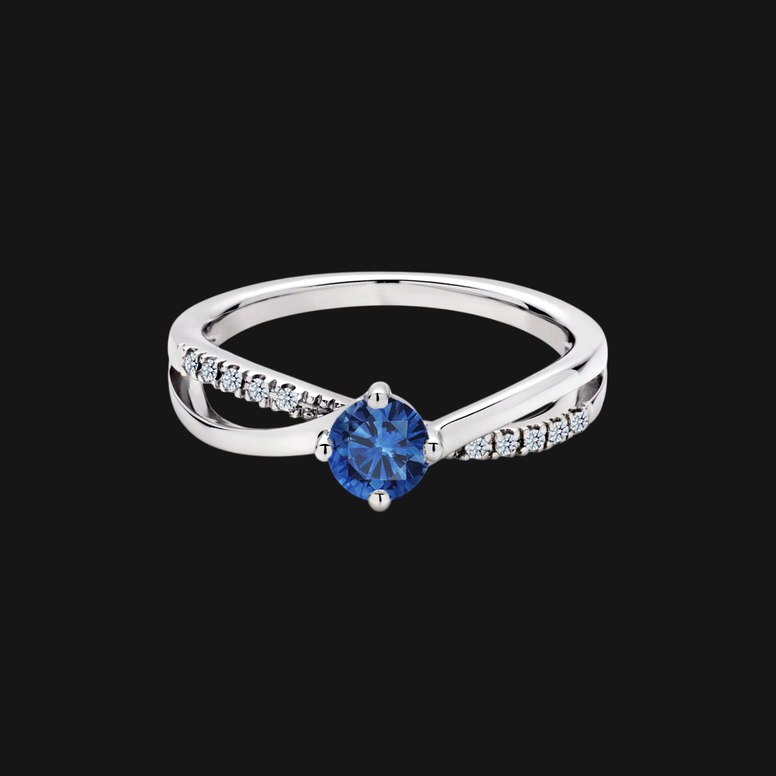 Anel Solitário Ouro Branco Safira e Diamantes - BEAUTÉ Safira