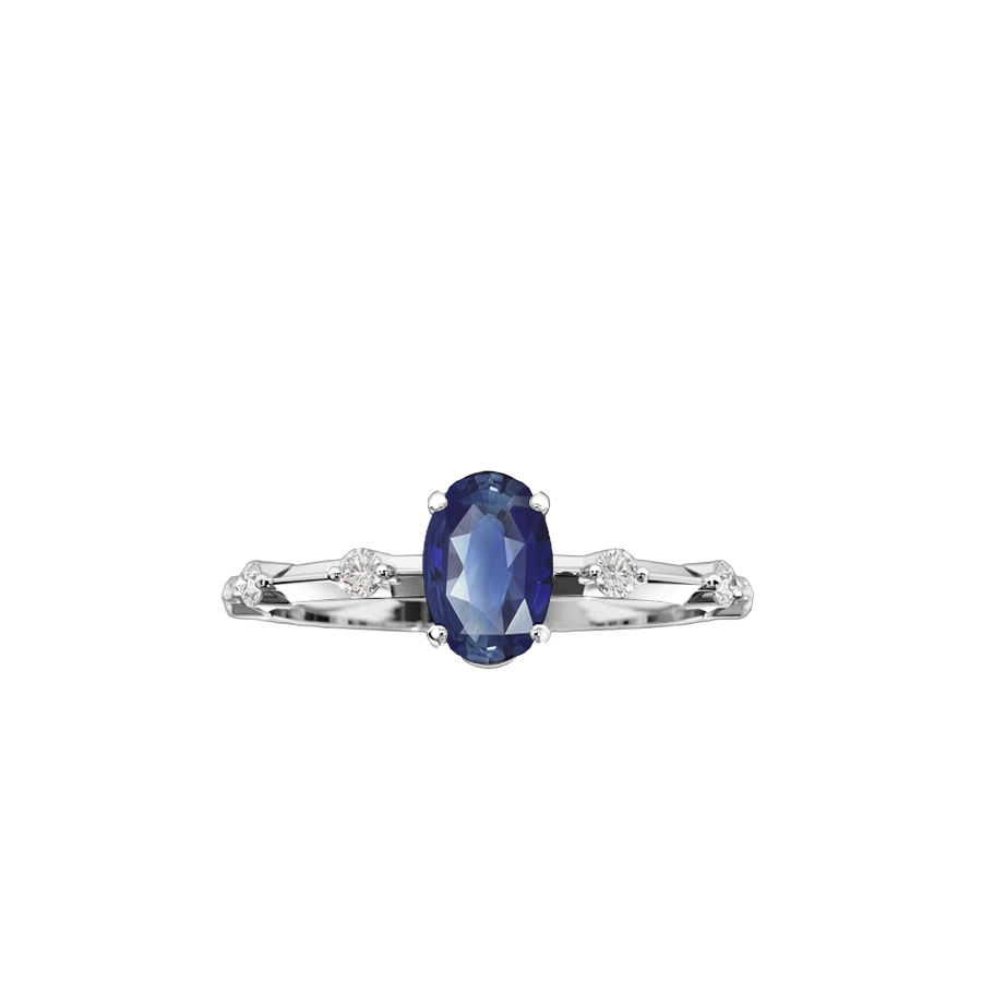 Anel Safira Oval com Diamantes, Ouro Branco - FAARWEN Azul