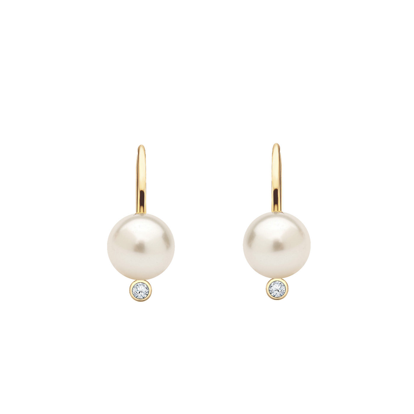 Brinco Gancho de Pérolas e Diamantes, Ouro Amarelo - PÉROLAS