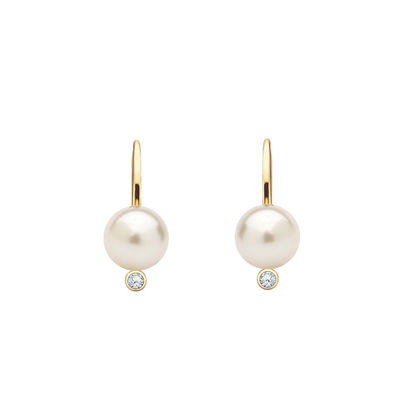 Brinco Gancho de Pérolas e Diamantes, Ouro Amarelo - PÉROLAS