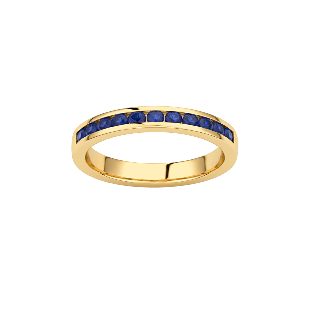 Meia Aliança Ouro Amarelo e Safiras - CHANNEL
