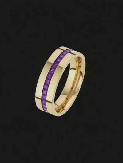 Meia Aliança em Ouro Amarelo - PRINCESS ROXO