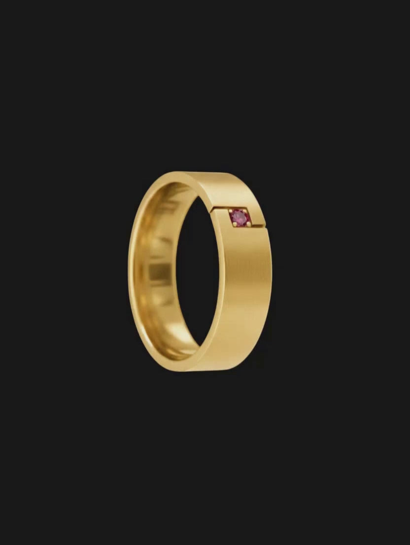 Anel Ouro Amarelo e Rubi - SYNC