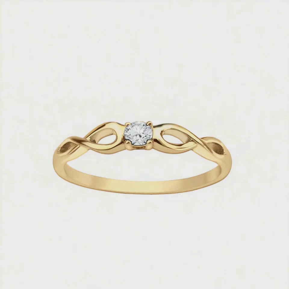 Anel Solitário Diamante 7 pontos, Ouro Amarelo, Aro Entrelaçado - VERSAILLES Extended