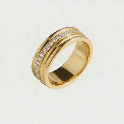 Anel Largo Ouro Amarelo com Diamantes (BRISTOL)