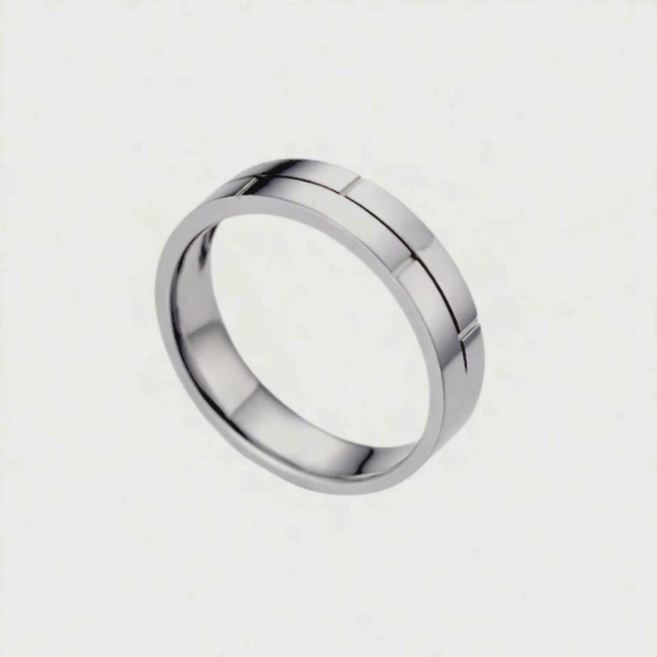 Anel Masculino Reto com Frisos, Ouro Branco (CONCEPT Branco)