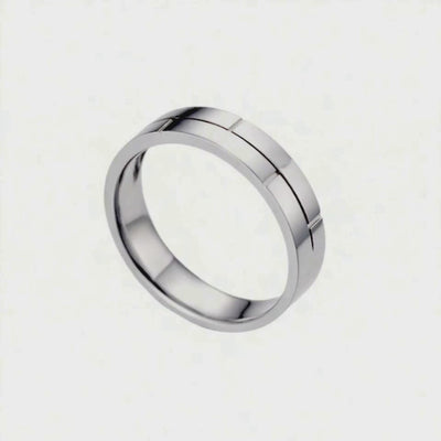 Anel Masculino Reto com Frisos, Ouro Branco (CONCEPT Branco)