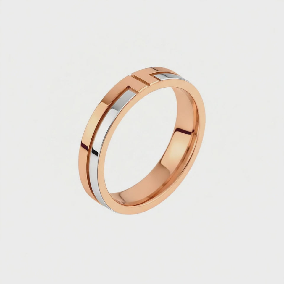 Aliança Reta Ouro Rosa e Ouro Branco - QUANTUM 4,0 mm