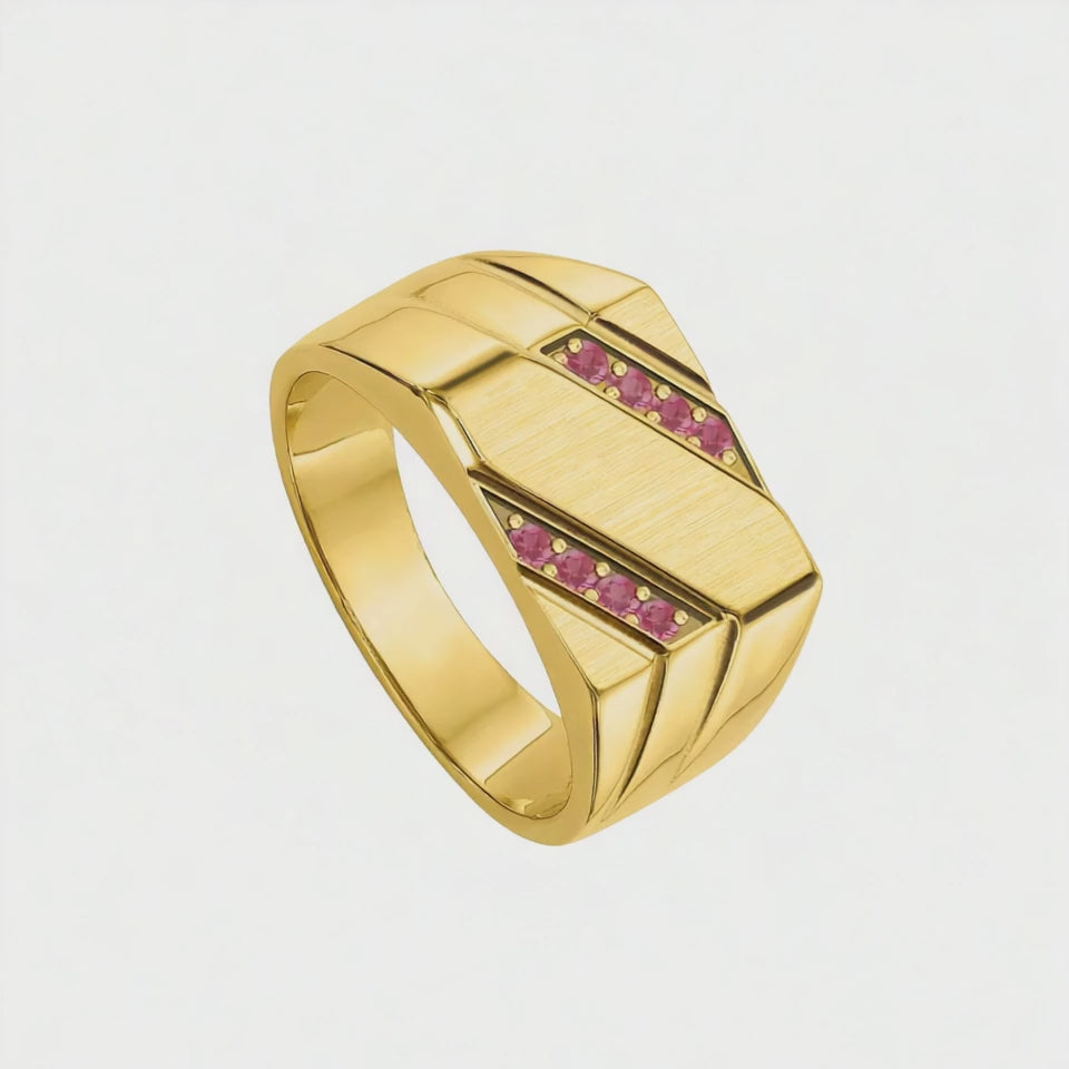 Anel Masculino Ouro Amarelo com Rubis Vermelhos (OSKAR XL)