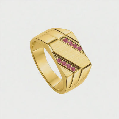 Anel Masculino Ouro Amarelo com Rubis Vermelhos (OSKAR XL)