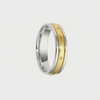 Aliança em Ouro Branco e Amarelo com Diamantes - DOUBLE 5,0 mm