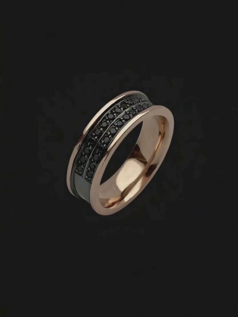 Anel com Diamantes Negros de Ouro Rosa e Negro Paladinado - MAX XL