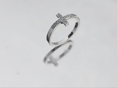 Anel Cruz Ouro Branco e Diamantes