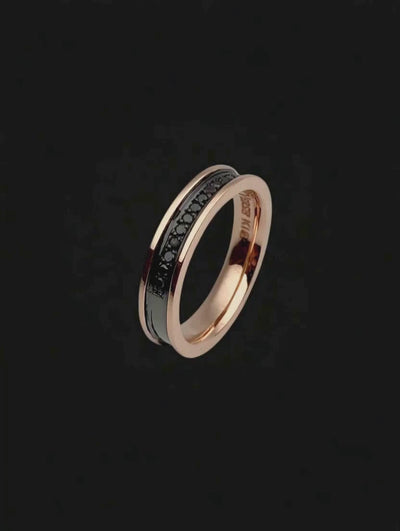 Anel Ouro Rosé e Negro com Diamantes Negros - MAX
