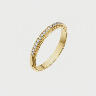 MEIA ALIANÇA OURO AMARELO DIAMANTES (TRABALHADA 4,0 MM)