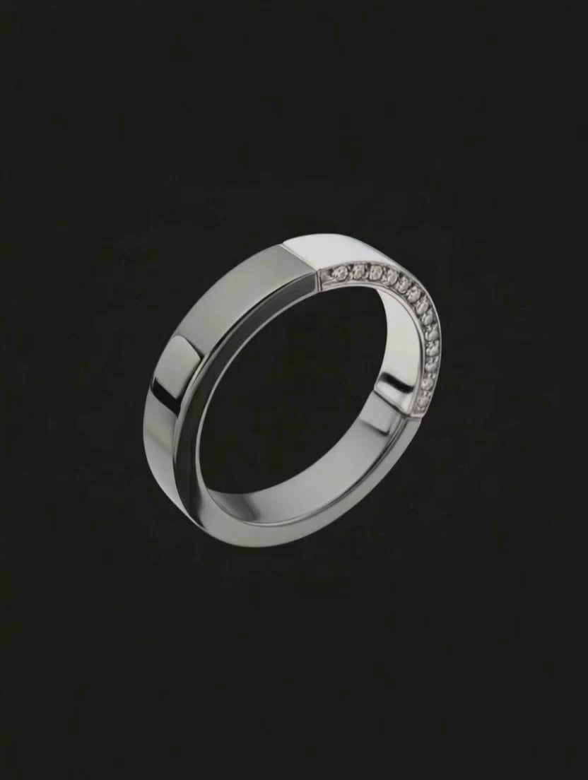 Anel Ouro Branco e Negro Paladinado com Diamantes - BLEND