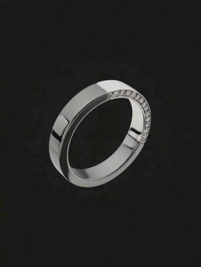 Anel Ouro Branco e Negro Paladinado com Diamantes - BLEND
