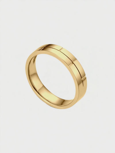 Anel Masculino Reto com Frisos, Ouro Amarelo (CONCEPT Amarelo)