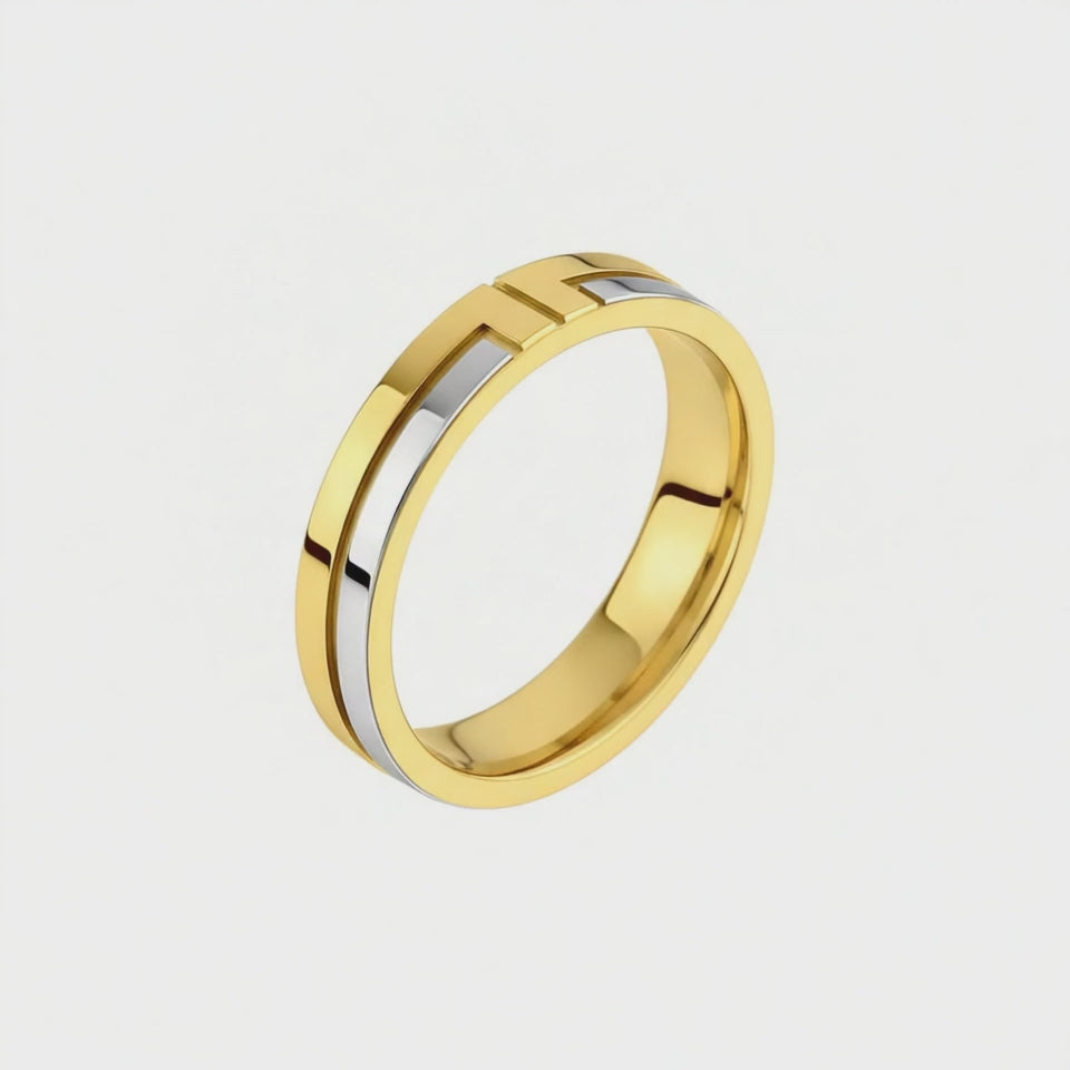 Aliança Reta Ouro Amarelo e Ouro Branco - QUANTUM 4,0 mm