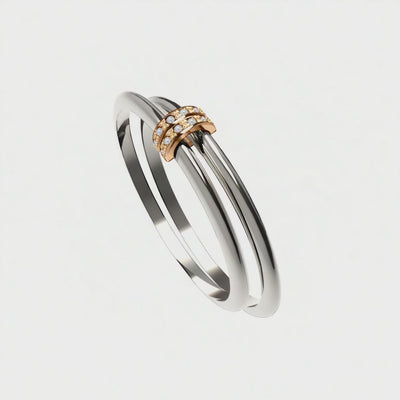 Aliança Diferenciada Ouro Branco e Amarelo com Diamantes - OPEN Diamantes