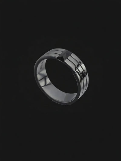 Anel Masculino Ouro Negro Paladinado e Onix Pirâmide - CARBON 6,0 mm