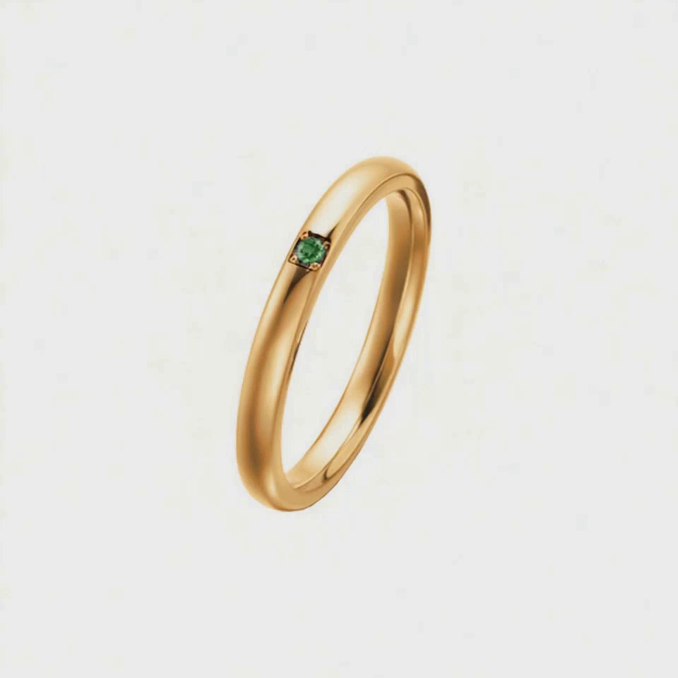 Anel Fino Abaulado de Ouro Amarelo e Esmeralda Verde - MIRROR Abaulada